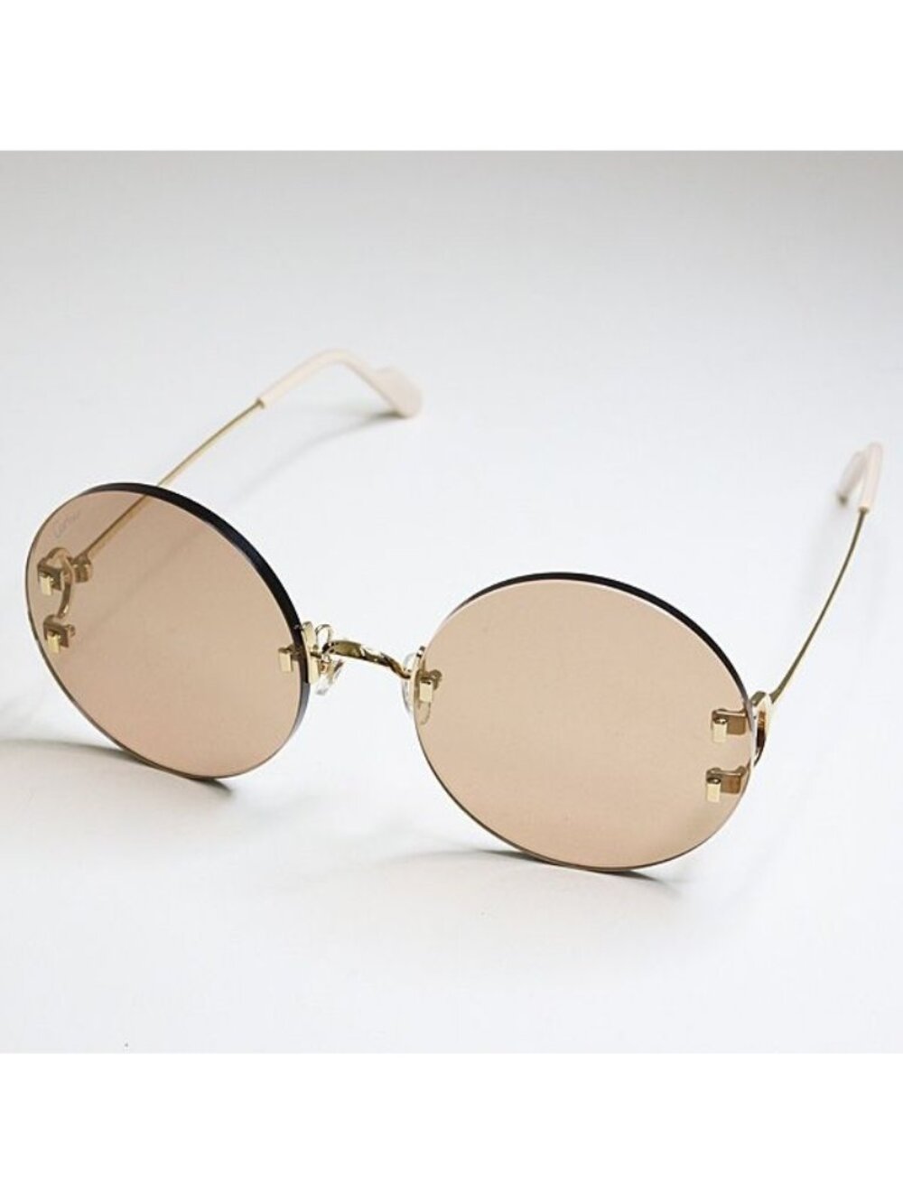 Cartier Decor C Sunglasses 003 Brown Gold Beige Round Rimless Eyewear